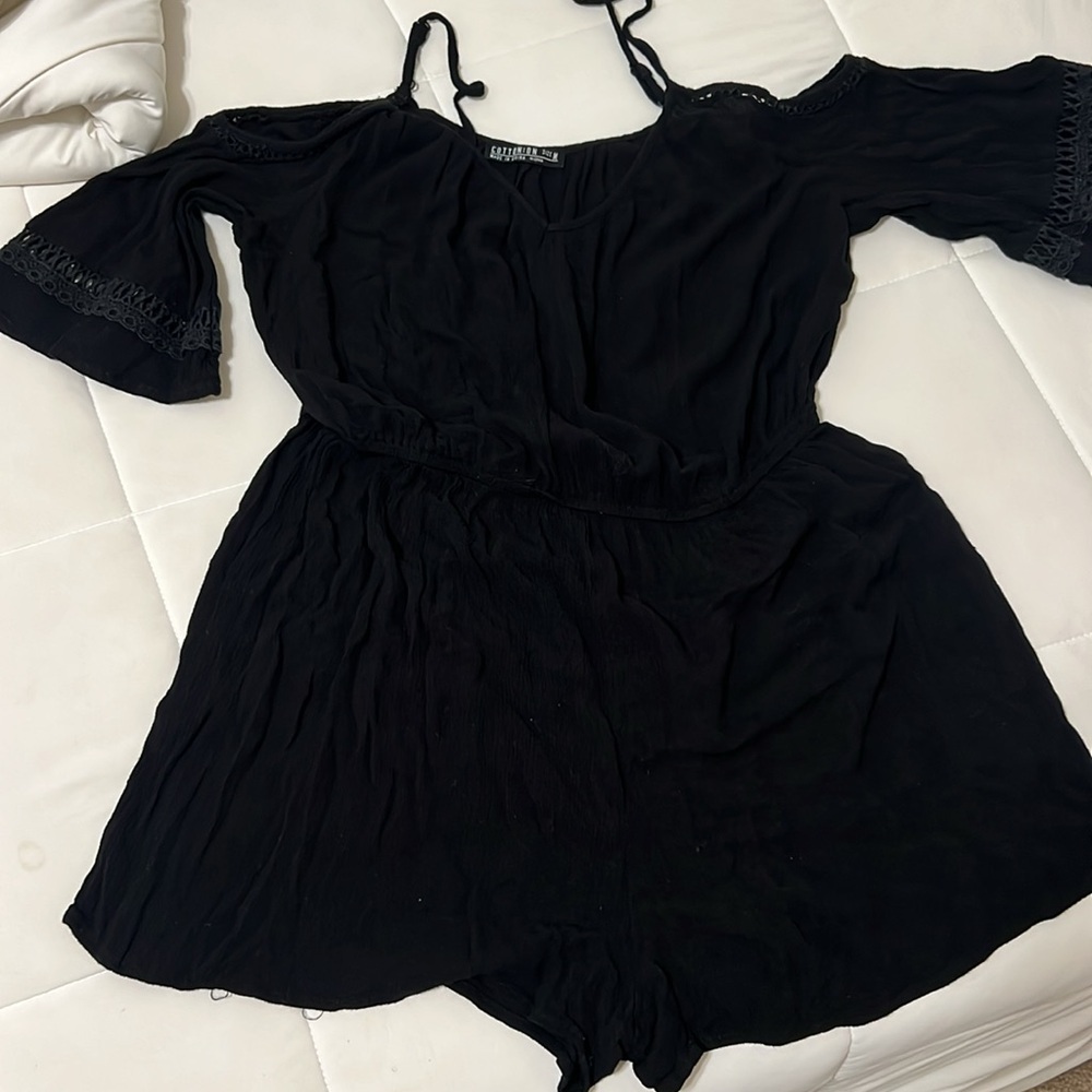 Cotton On Black Romper with Flutter Sleeves and Defined Waist